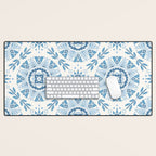 Folk Art Shapes Block Print - Blue Desk Mat Gallery Image 1