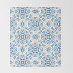 Folk Art Shapes Block Print - Blue Throw Blanket Gallery Image 2