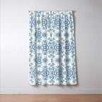 Folk Art Shapes Block Print - Blue Window Curtain Gallery Image 3