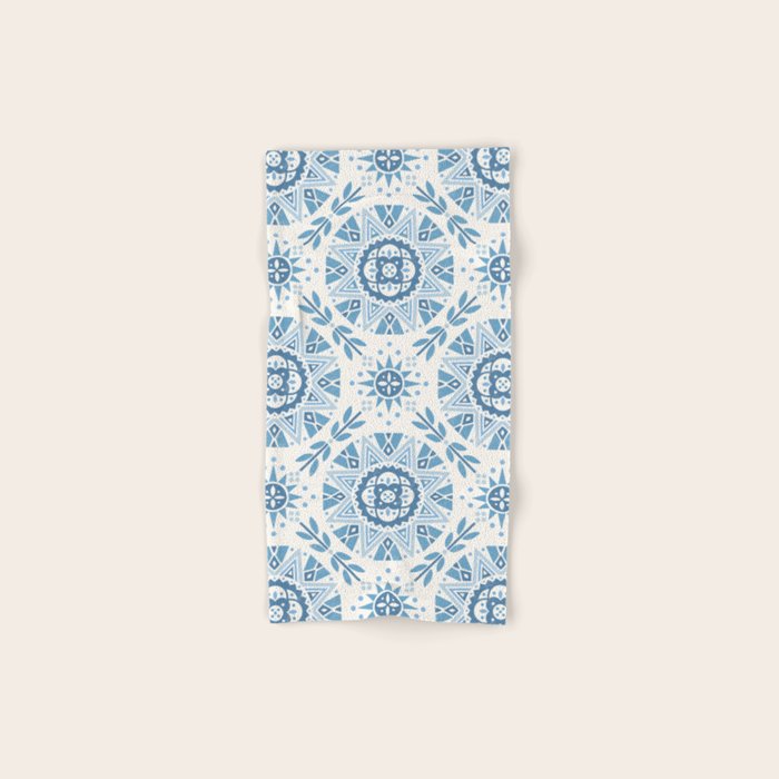 Folk Art Shapes Block Print - Blue Bath Towel Gallery Image 1