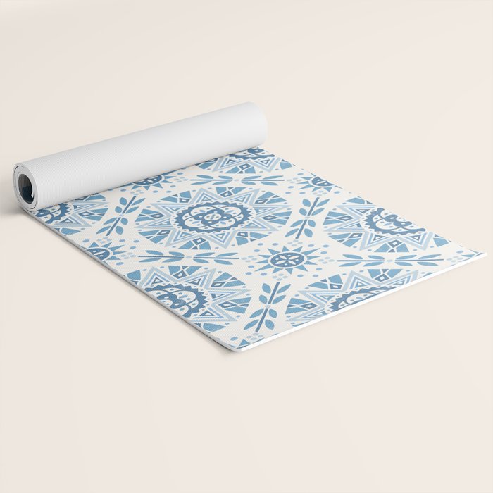 Folk Art Shapes Block Print - Blue Yoga Mat Gallery Image 2
