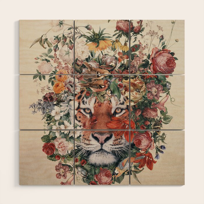 Flower Tiger Wood Wall Art Gallery Image 1