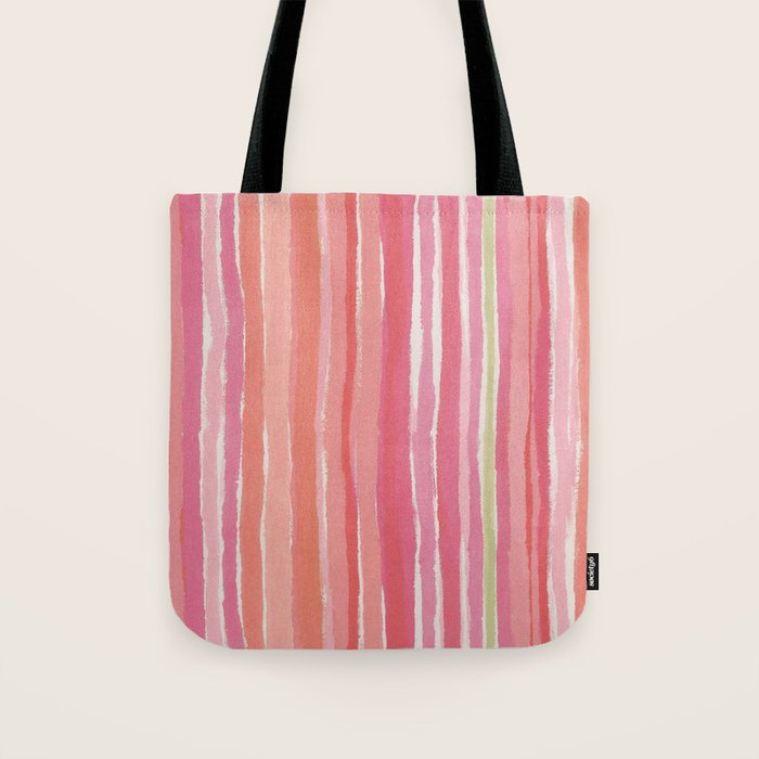 Pink Peach Summer Stripes Tote Bag Gallery Image 1