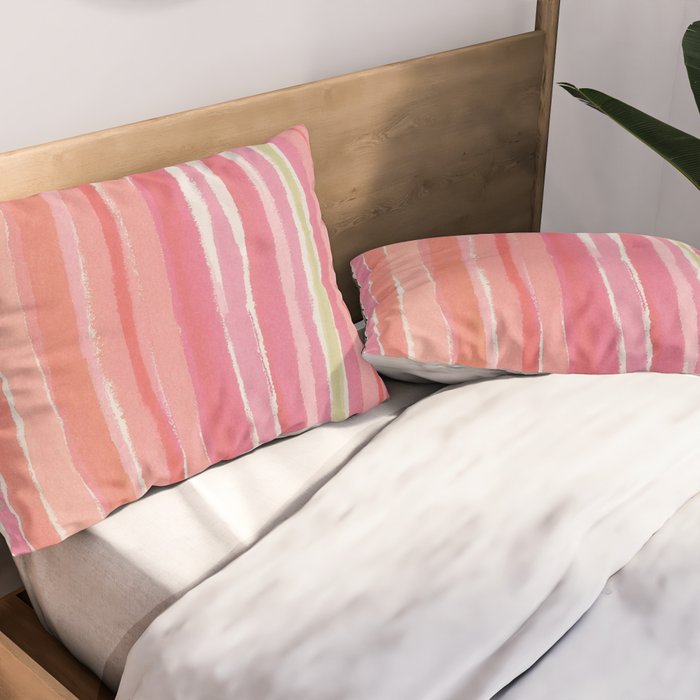 Pink Peach Summer Stripes Pillow Sham Gallery Image 2