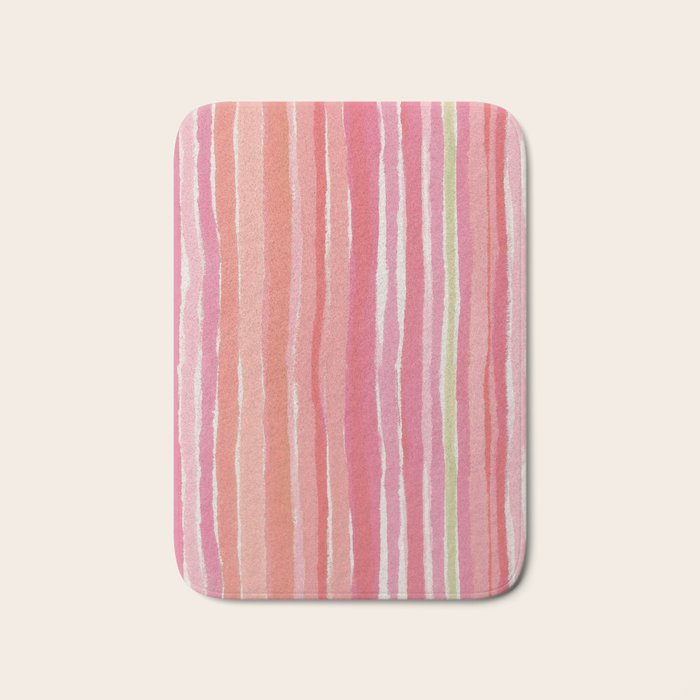 Pink Peach Summer Stripes Bath Mat Gallery Image 1