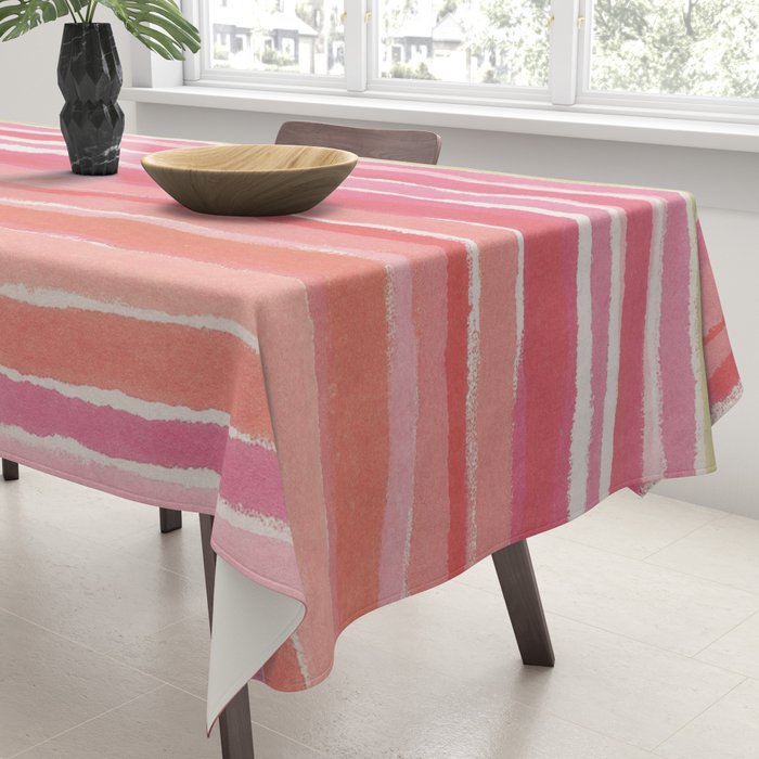 Pink Peach Summer Stripes Tablecloth Gallery Image 3