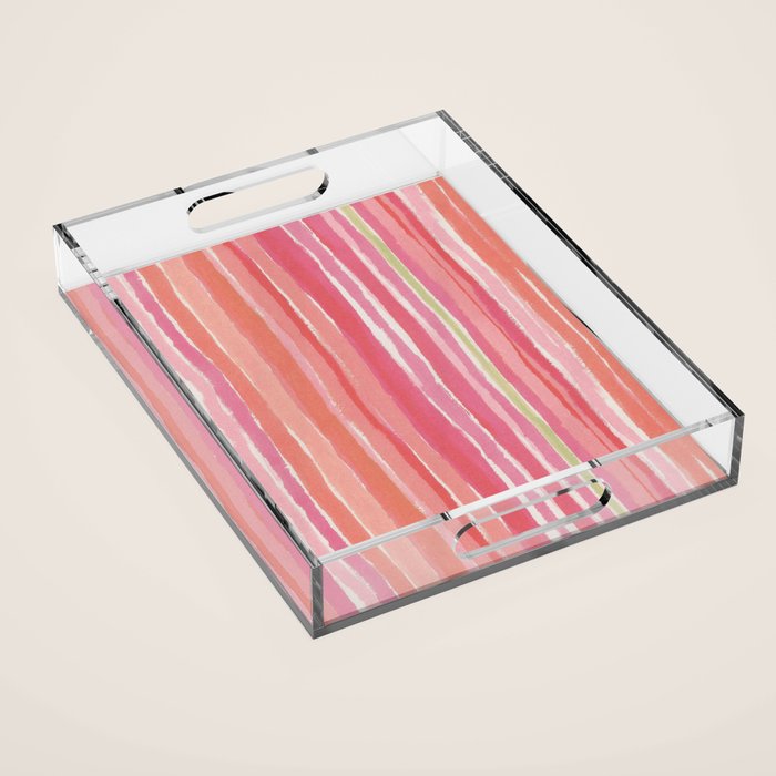 Pink Peach Summer Stripes Acrylic Tray Gallery Image 1