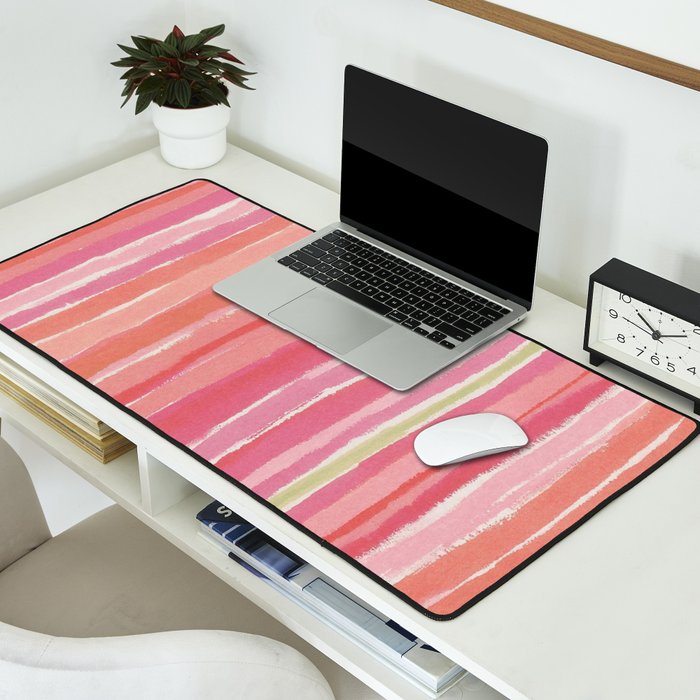 Pink Peach Summer Stripes Desk Mat Gallery Image 2