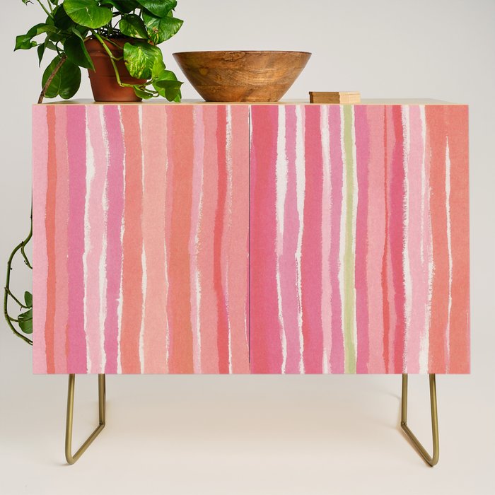 Pink Peach Summer Stripes Credenza Gallery Image 1