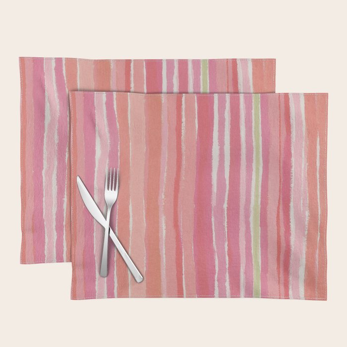 Pink Peach Summer Stripes Placemat Gallery Image 1