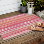 Pink Peach Summer Stripes Outdoor Rug Gallery Image 2