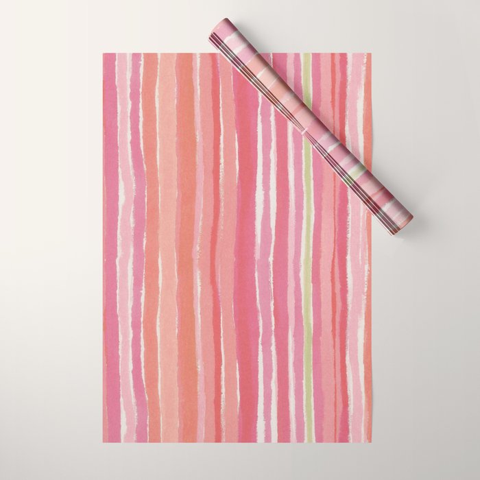 Pink Peach Summer Stripes Wrapping Paper Gallery Image 1