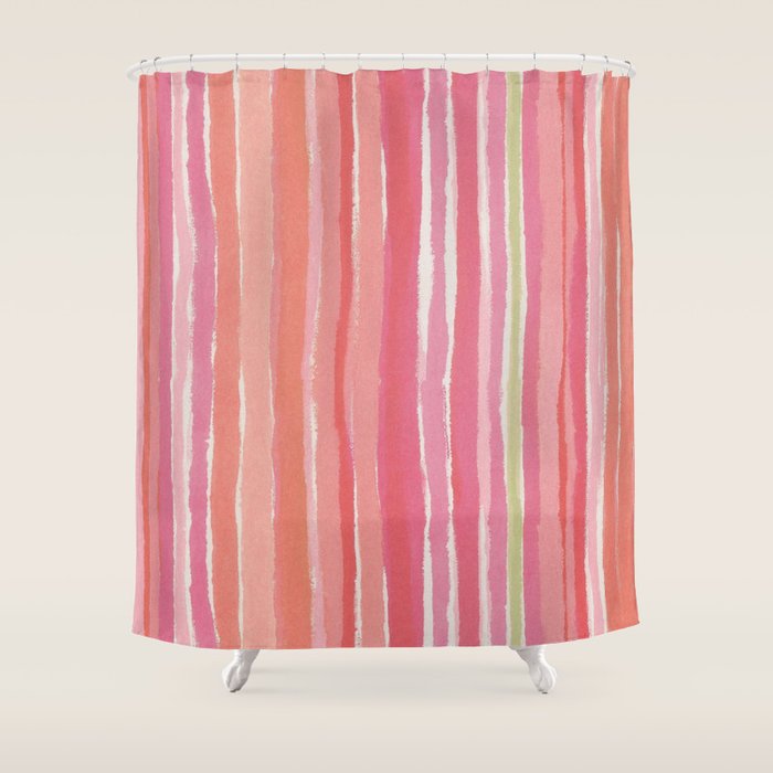 Pink Peach Summer Stripes Shower Curtain Gallery Image 1