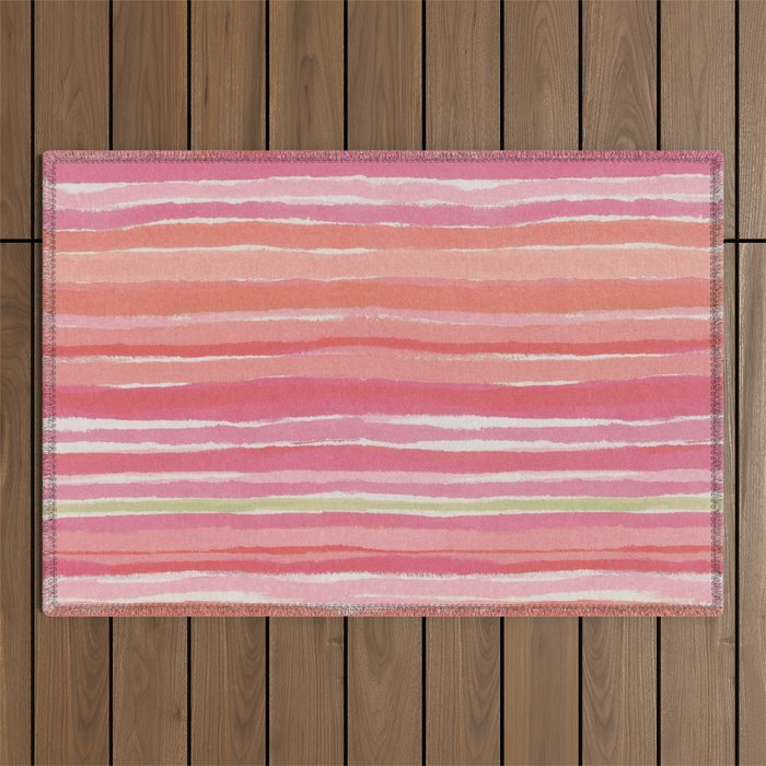 Pink Peach Summer Stripes Outdoor Rug Gallery Image 1