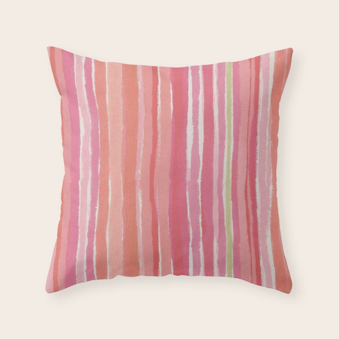 Pink Peach Summer Stripes Throw Pillow Gallery Image 1