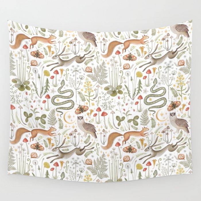 Enchanted Magical Midnight Forest Animals V Wall Tapestry Gallery Image 1