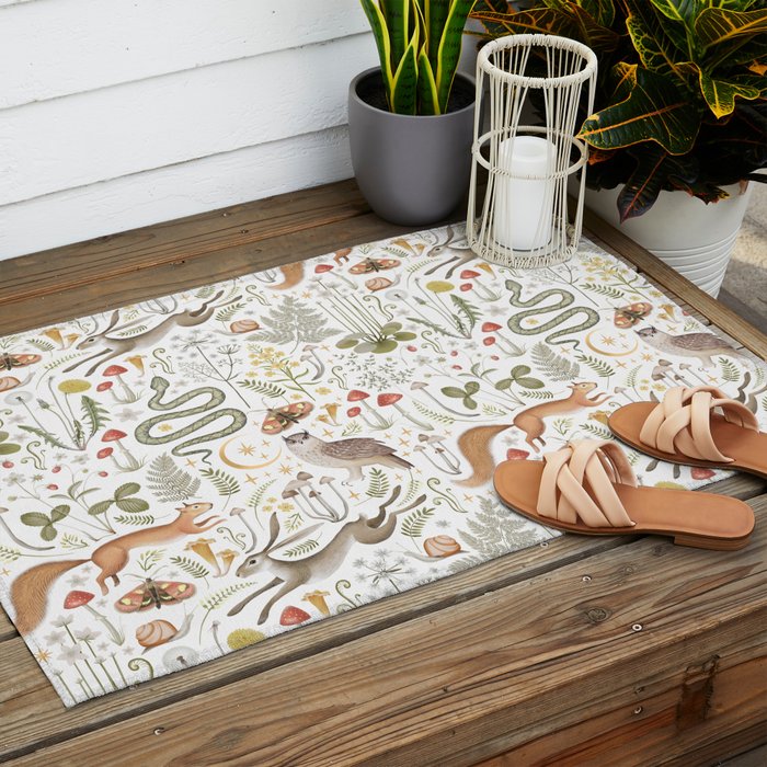 Enchanted Magical Midnight Forest Animals V Outdoor Rug Gallery Image 2