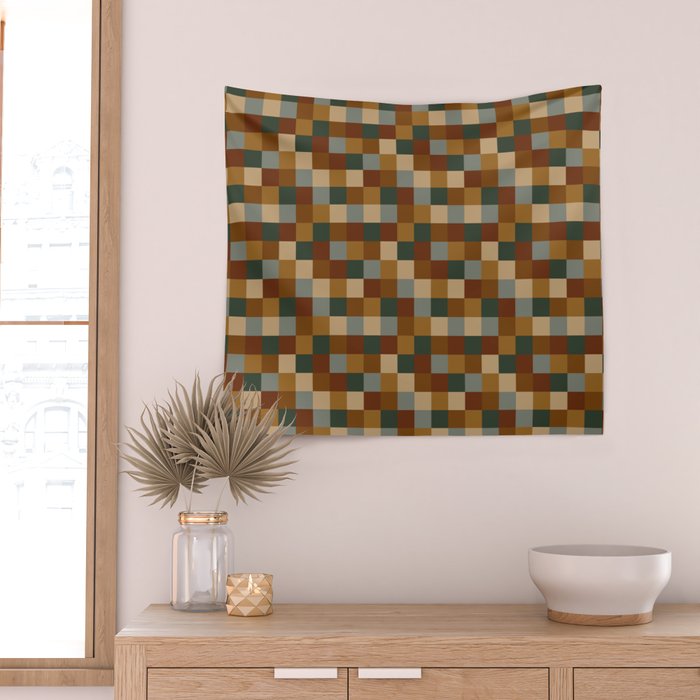 Bold Earthy Checks Pattern - Small VI Wall Tapestry Gallery Image 2