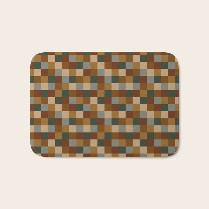 Bold Earthy Checks Pattern - Small VI Bath Mat Gallery Image 1