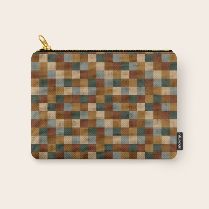 Bold Earthy Checks Pattern - Small VI Carry All Pouch Gallery Image 1