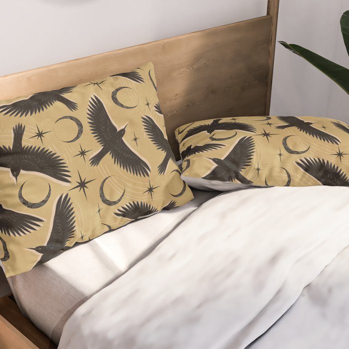 Raven with Shadow Yellow  Pillow Sham Gallery Image 2