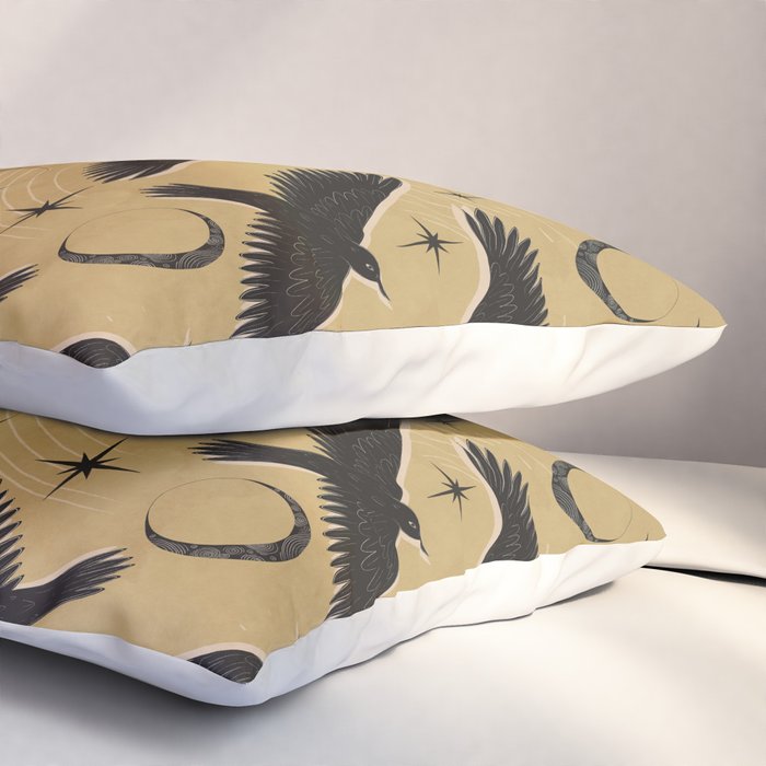 Raven with Shadow Yellow  Pillow Sham Gallery Image 3