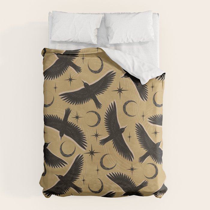 Raven with Shadow Yellow  Duvet Cover Gallery Image 1