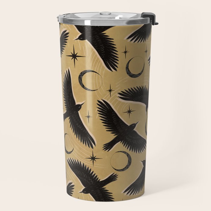 Raven with Shadow Yellow  Travel Mug Gallery Image 2