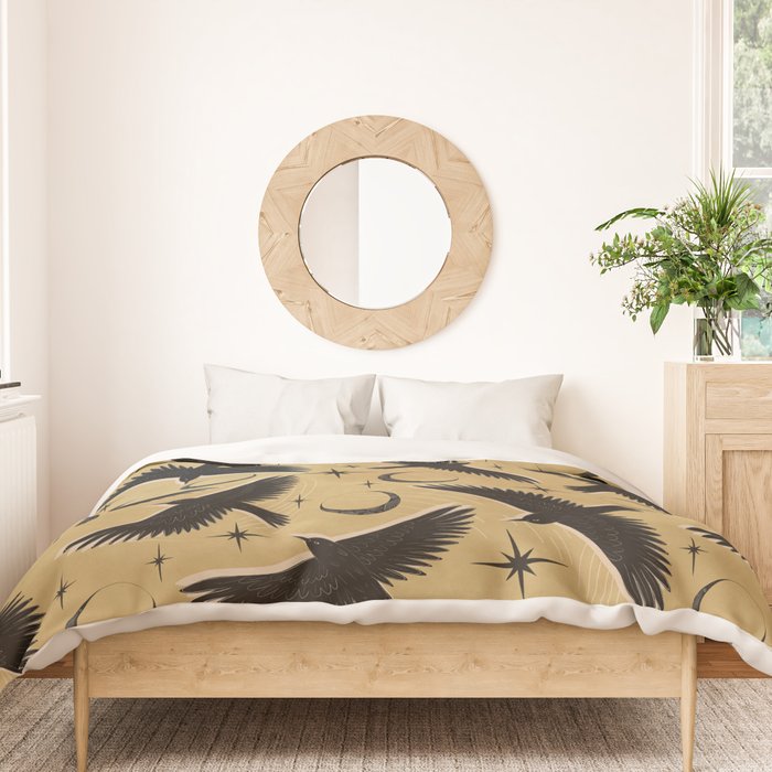 Raven with Shadow Yellow  Duvet Cover Gallery Image 3