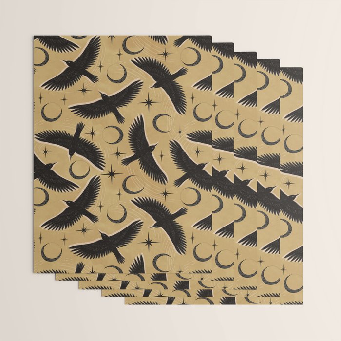 Raven with Shadow Yellow  Wrapping Paper Gallery Image 3