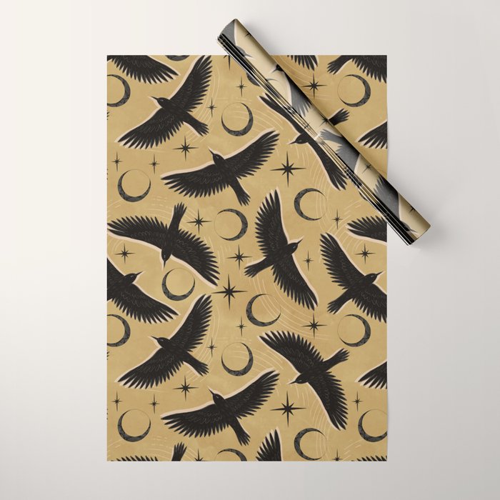 Raven with Shadow Yellow  Wrapping Paper Gallery Image 1