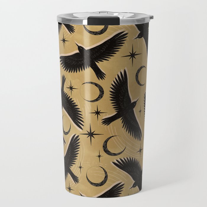 Raven with Shadow Yellow  Travel Mug Gallery Image 1
