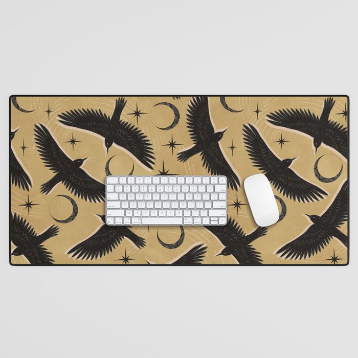 Raven with Shadow Yellow  Desk Mat Gallery Image 1