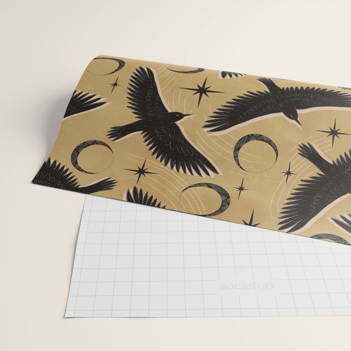 Raven with Shadow Yellow  Wrapping Paper Gallery Image 2