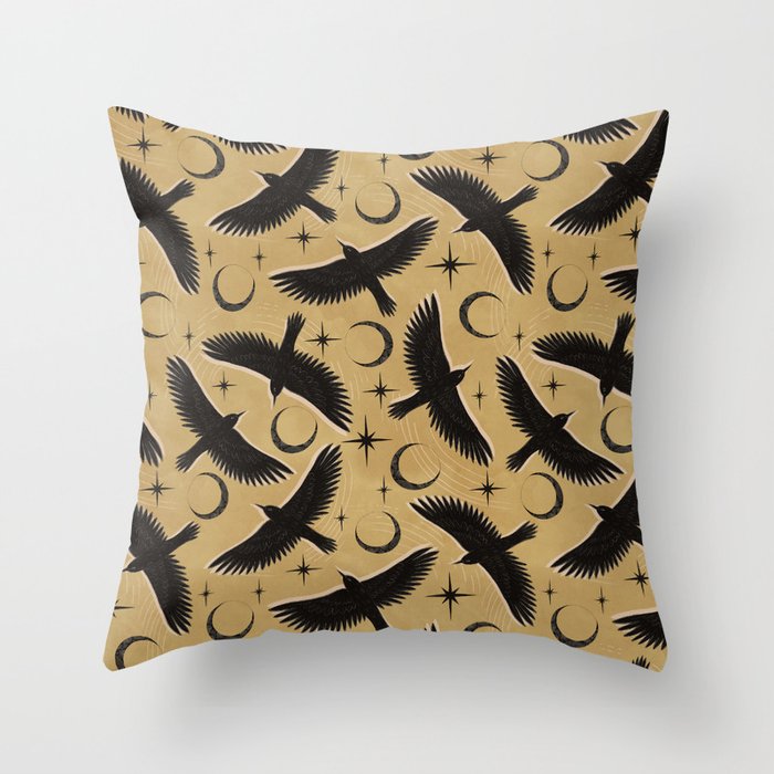 Raven with Shadow Yellow  Throw Pillow Gallery Image 1