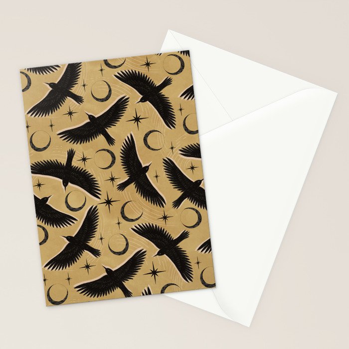 Raven with Shadow Yellow  Stationery Card Gallery Image 2