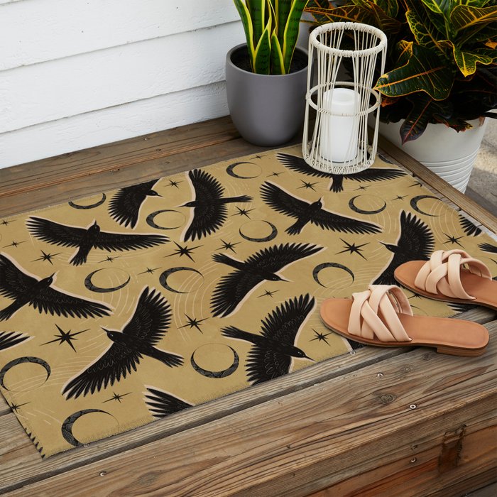 Raven with Shadow Yellow  Outdoor Rug Gallery Image 2