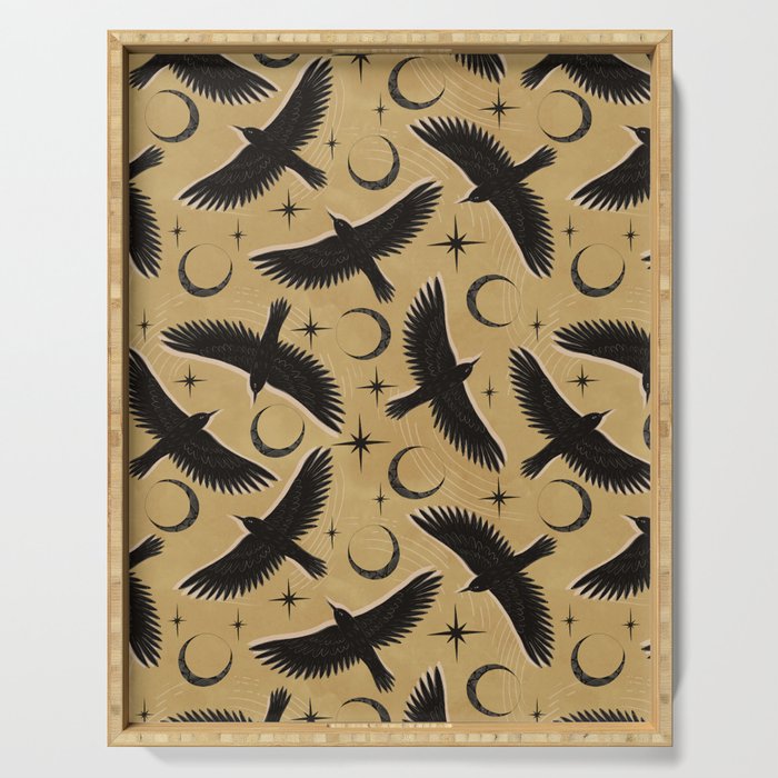 Raven with Shadow Yellow  Serving Tray Gallery Image 1