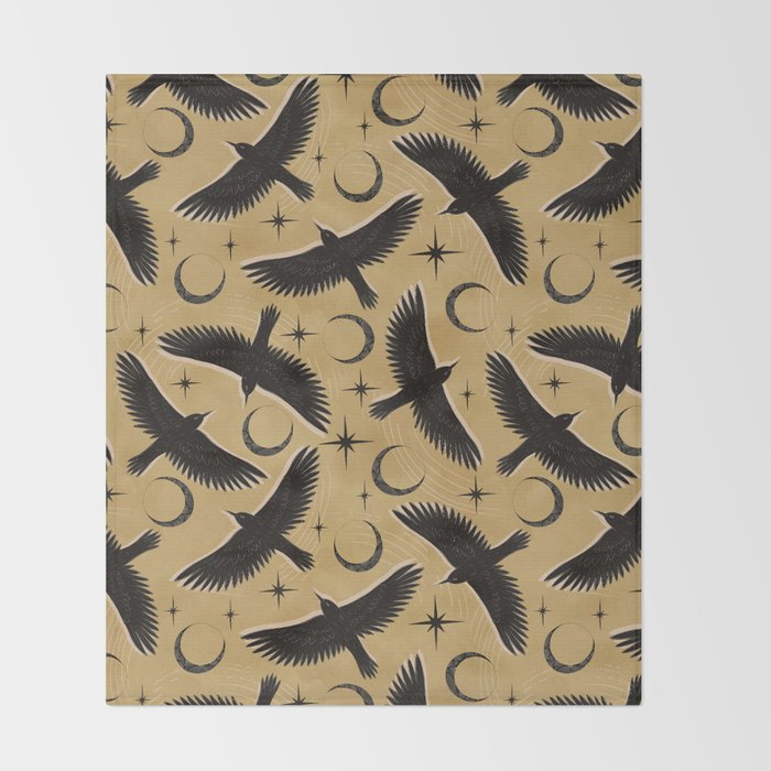 Raven with Shadow Yellow  Throw Blanket Gallery Image 2