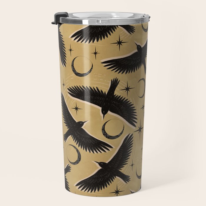 Raven with Shadow Yellow  Travel Mug Gallery Image 3