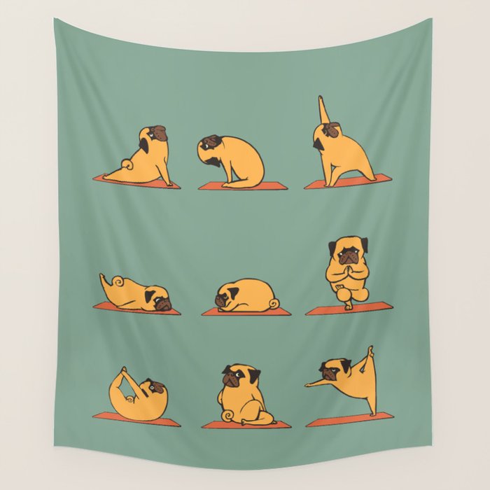 Pug Yoga Wall Tapestry Gallery Image 4