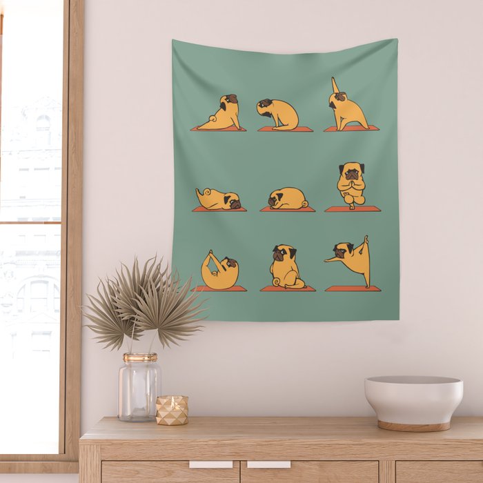 Pug Yoga Wall Tapestry Gallery Image 2