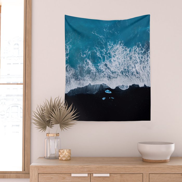Minimalist Waves On A Beach In Iceland Wall Tapestry Gallery Image 2