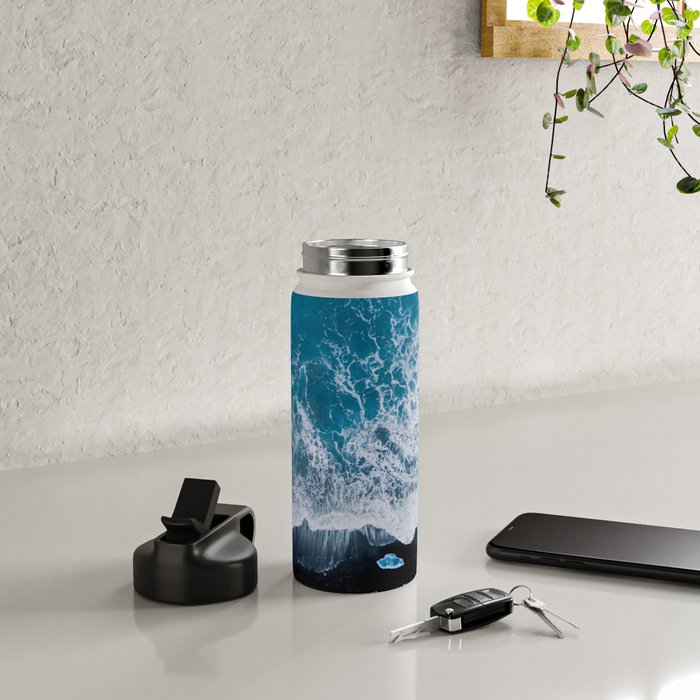 Minimalist Waves On A Beach In Iceland Water Bottle Gallery Image 4