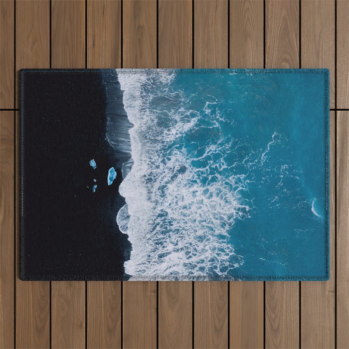 Minimalist Waves On A Beach In Iceland Outdoor Rug Gallery Image 1