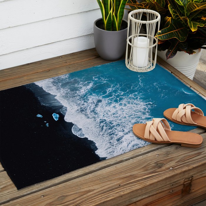 Minimalist Waves On A Beach In Iceland Outdoor Rug Gallery Image 2
