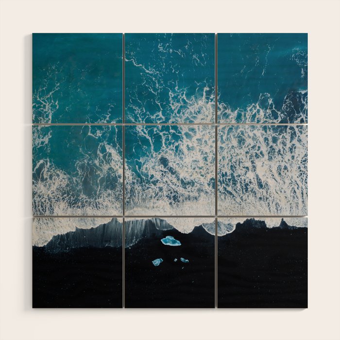 Minimalist Waves On A Beach In Iceland Wood Wall Art Gallery Image 1