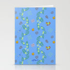 Whimsical Tiny Toys & Pine Branches in Blue Stationery Card Gallery Image 2