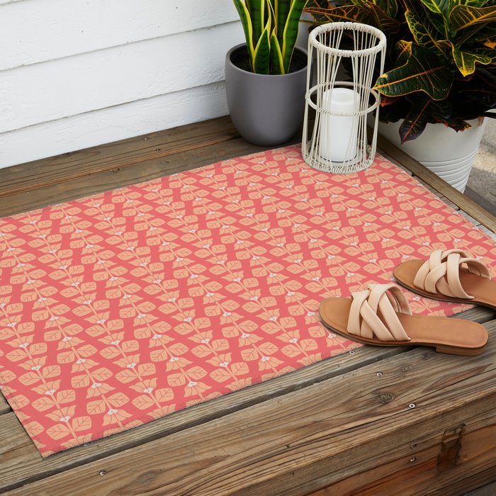 Retro Peach Blossoms Pattern Outdoor Rug Gallery Image 2