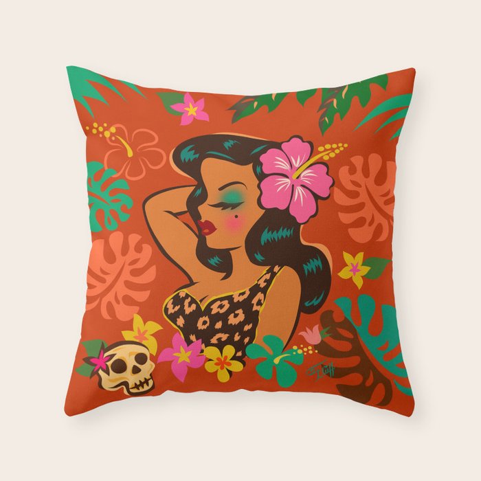 Tropical Tiki Girl Throw Pillow Gallery Image 1